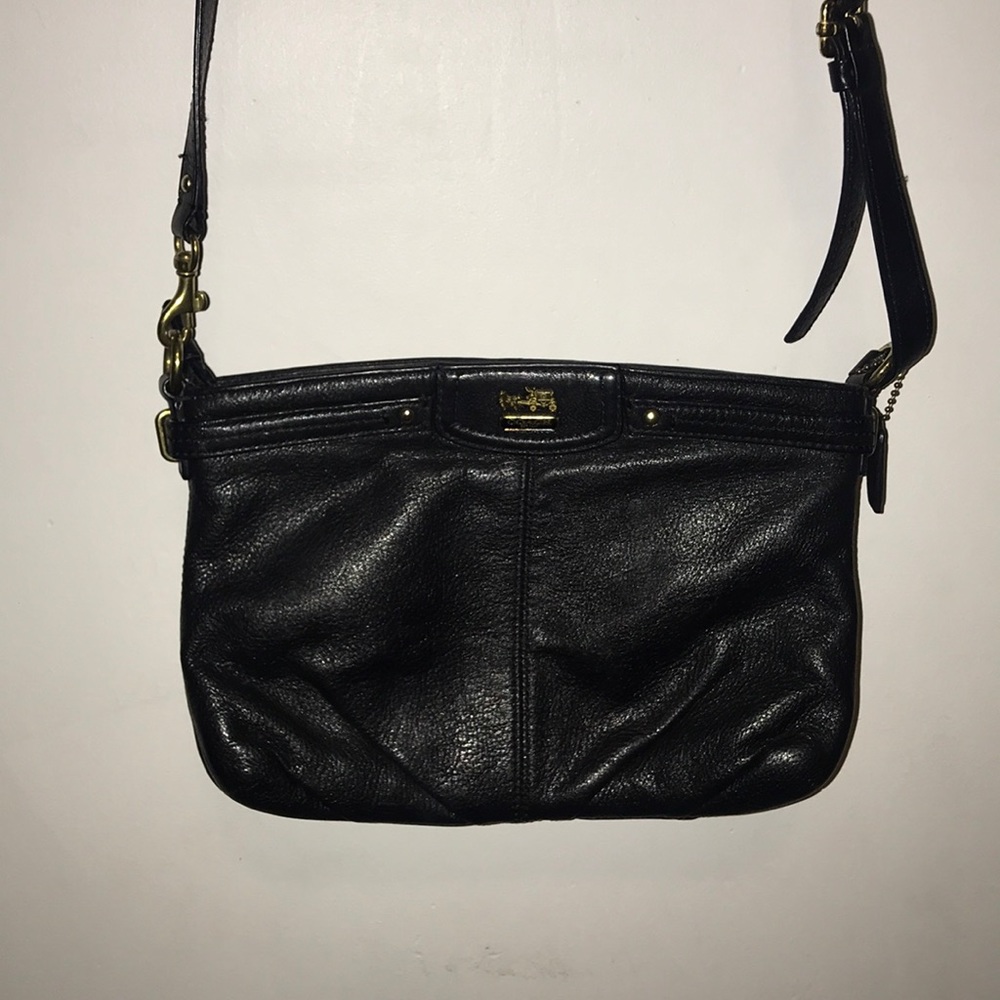 Black leather Coach cross body purse